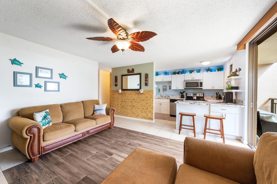 Living room and kitchen area