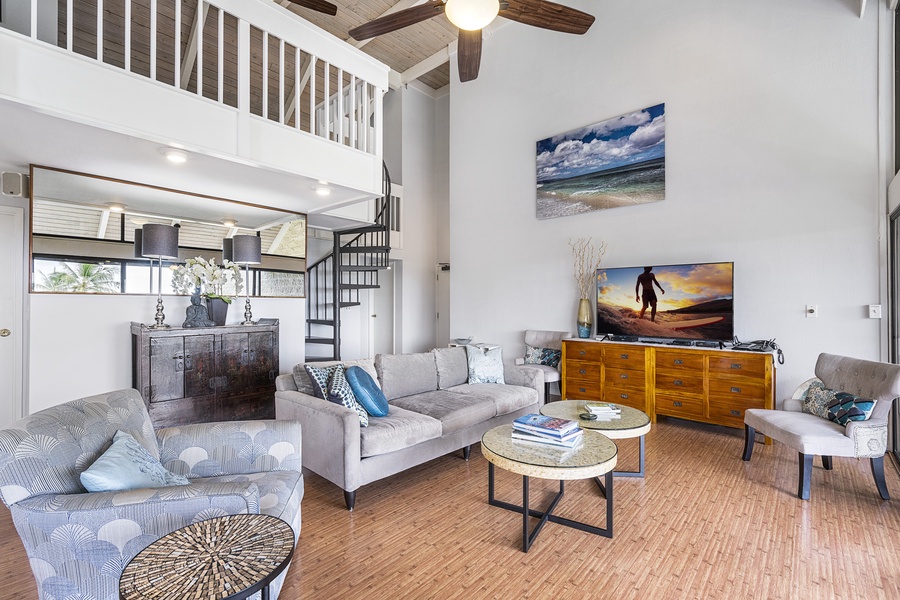 Living room with flat screen television 