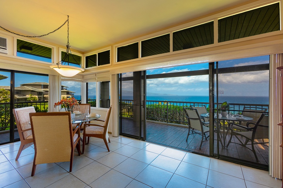 Enjoy indoor/outdoor dining with ocean views