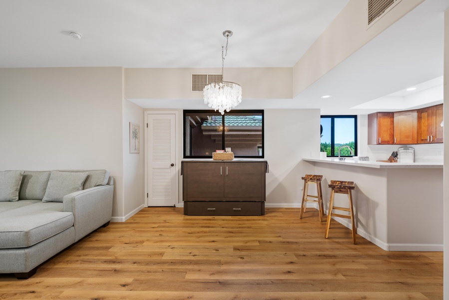 Bar seating and murphy bed