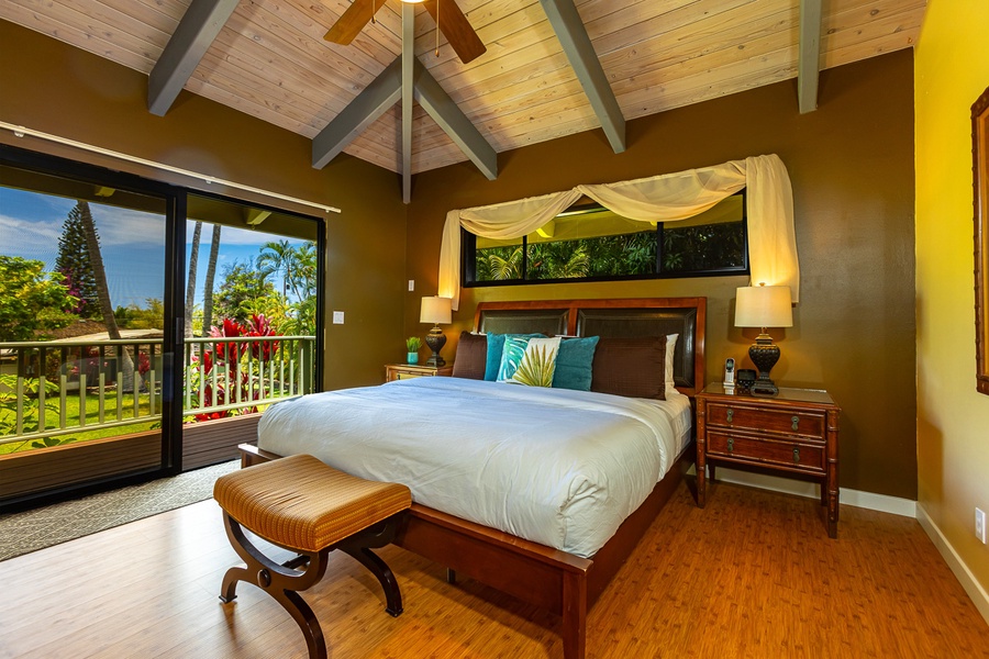 King bed with gorgeous vaulted ceilings