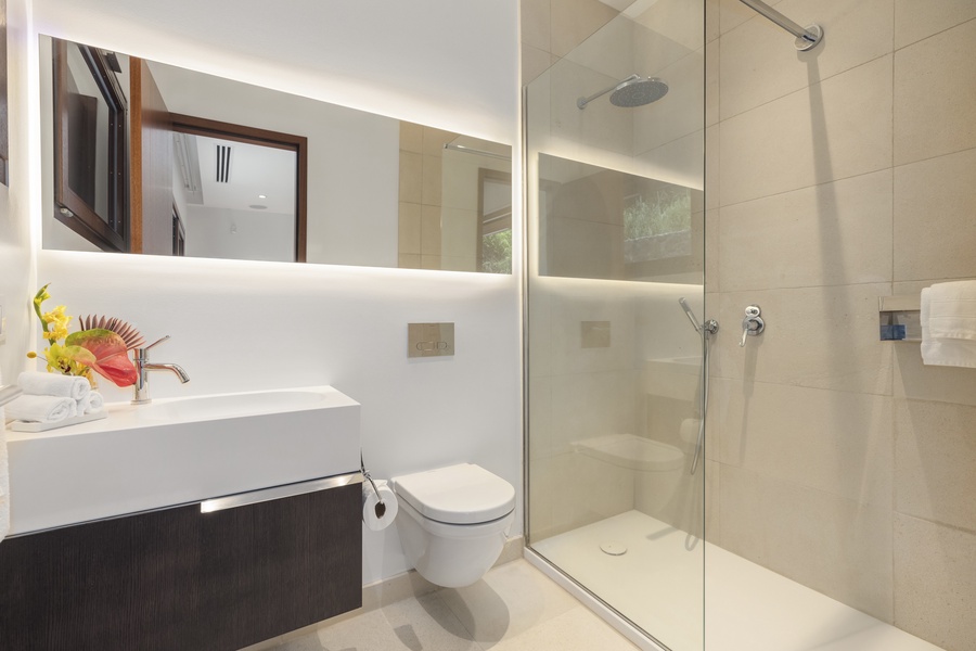 Guest bathroom 2 with a walk-in shower and modern design for ultimate convenience.