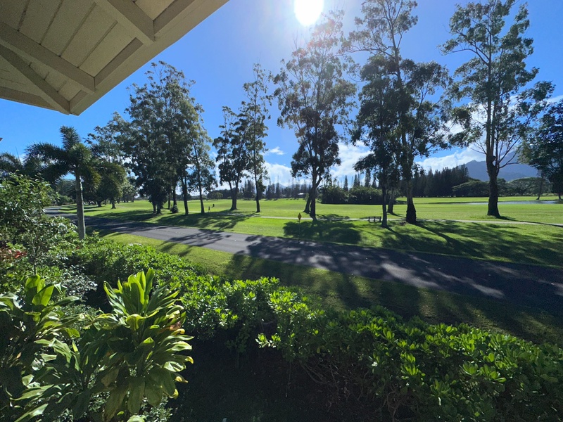 Tropical landscaping and peaceful views of the golf course.