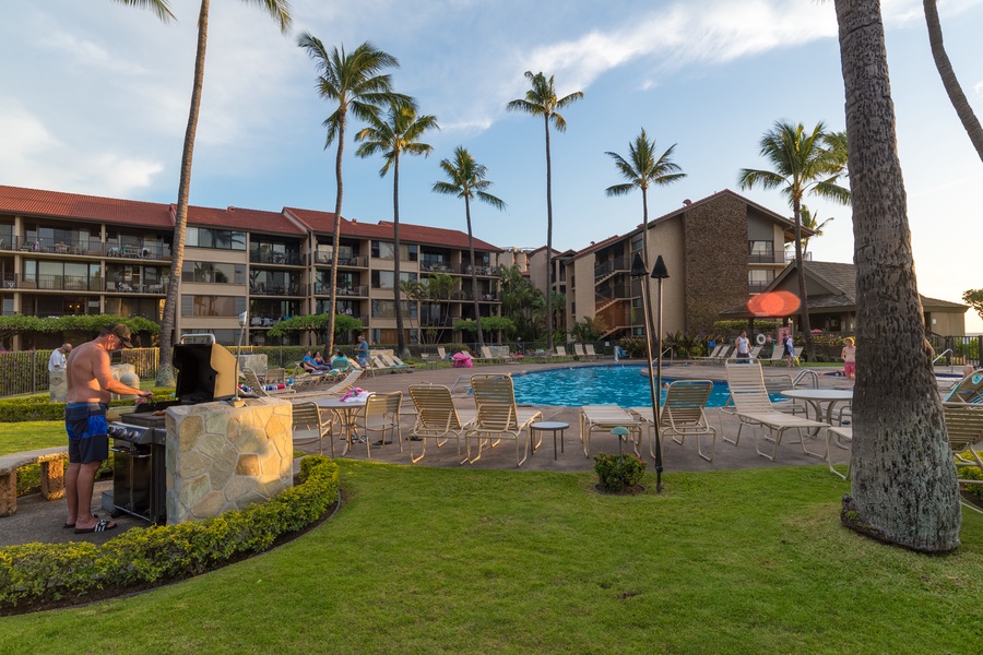 Relax by the resort-style pool, surrounded by lush landscaping and ocean views