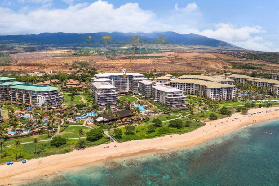 Aerial view of Honua Kai Resort, offering stunning ocean views and a prime location for a perfect vacation experience.