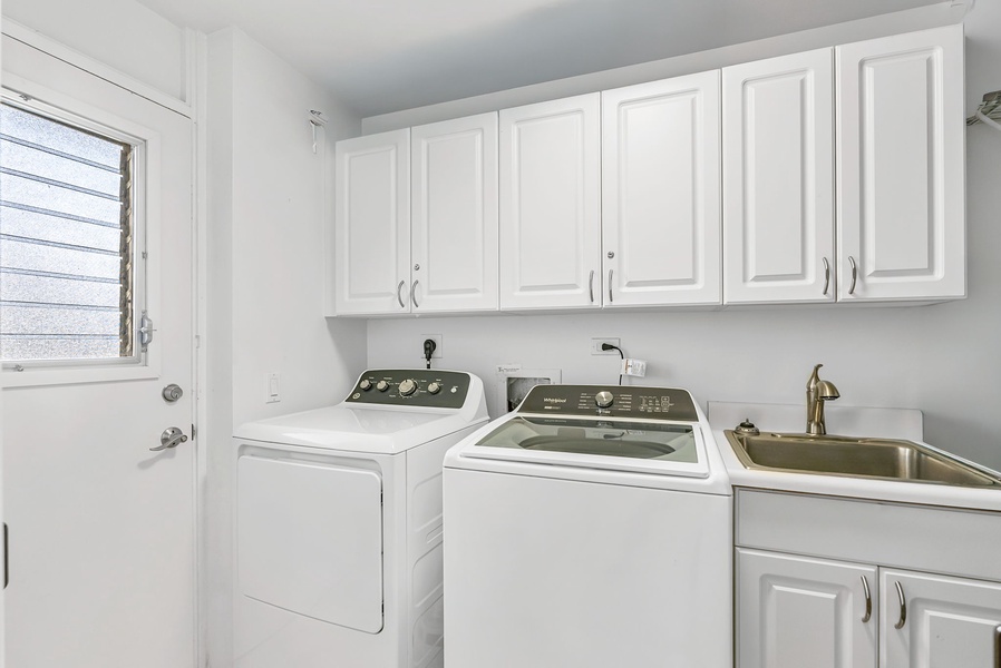 Dedicated laundry room with full-size washer and dryer—perfect for extended stays and added comfort.