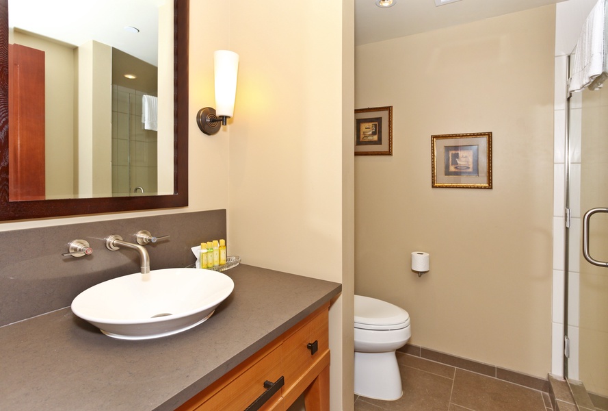 The second guest bath has a walk-in shower.