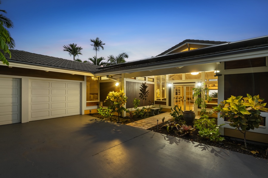 Front entry at twilight