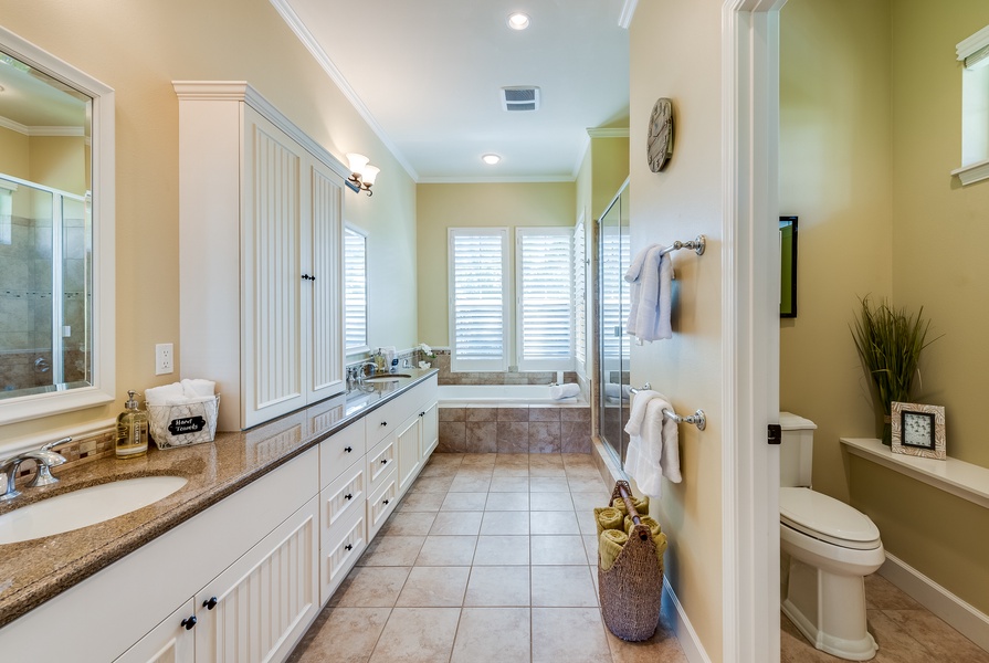 Downstair Full Bath w/ Dual Sinks, Jacuzzi Tub, Large Glass Shower & WC