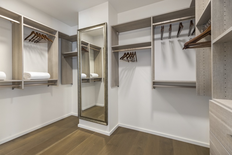 The large closet has a great deal of space to store your personal belongings