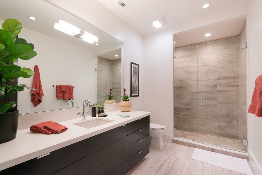 Bedroom 2 ensuite with walk-in glass shower