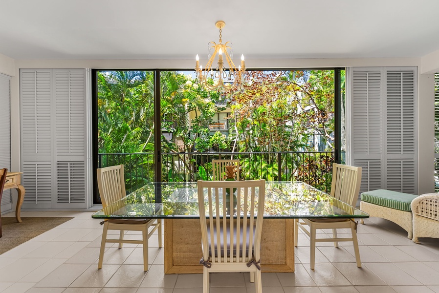 Dine with a view in this bright and airy dining area with elegant table for four.