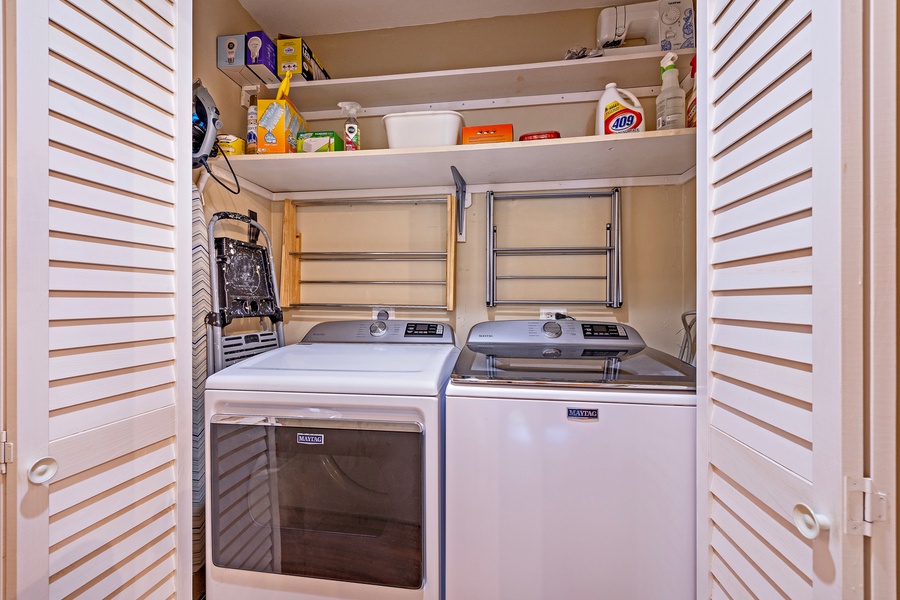 An in-unit washer and dryer for convenience.