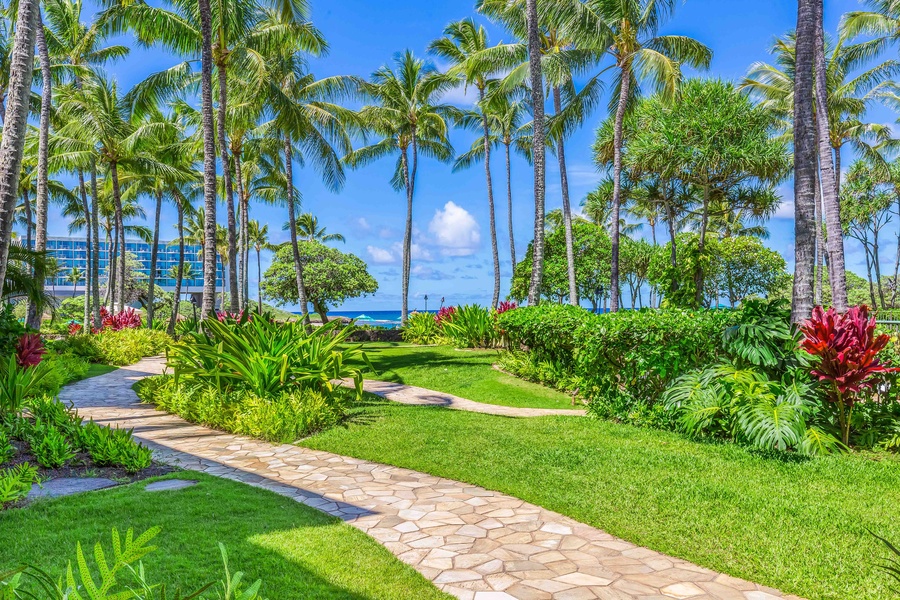 Lush garden view from lanai