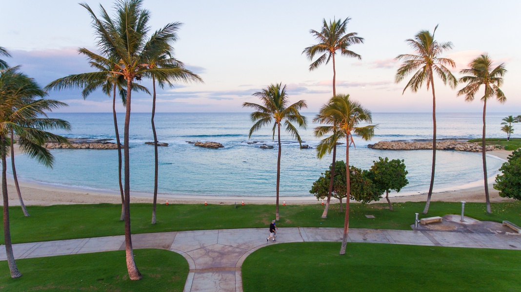 Take a stroll under swaying palm trees by the sea.
