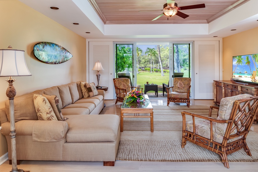 Spacious Living Room Opens to Beautiful Landscaped Grounds!