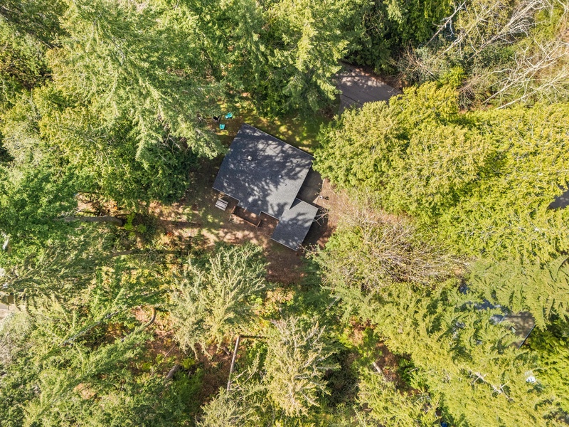 Surrounded by trees and tucked away from the road, the home feels like your own private woodland escape.