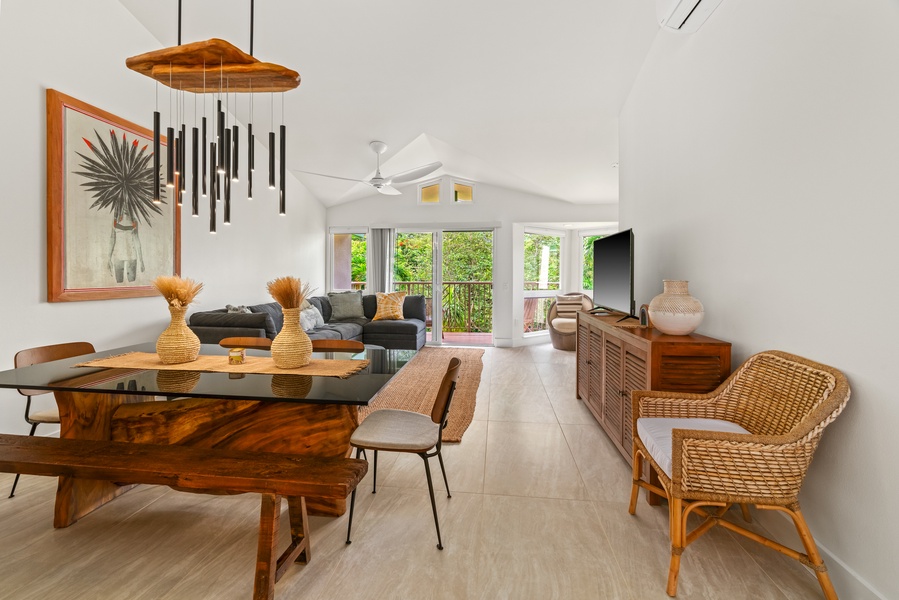 Bright, open living area with island-inspired details and seamless indoor-outdoor flow.