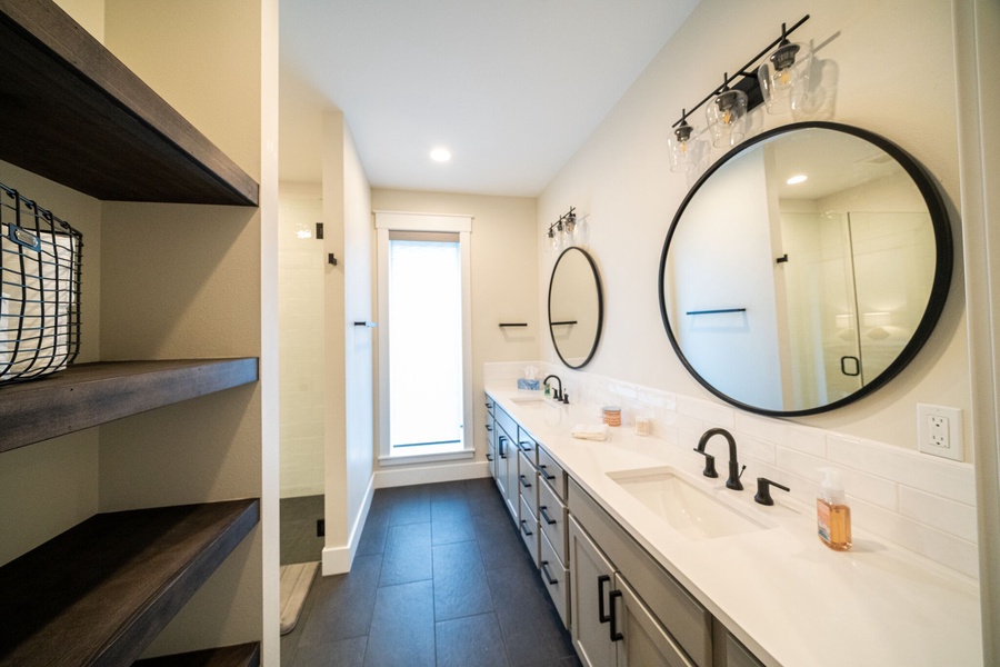 Ensuite with dual vanities and a large walk-in shower