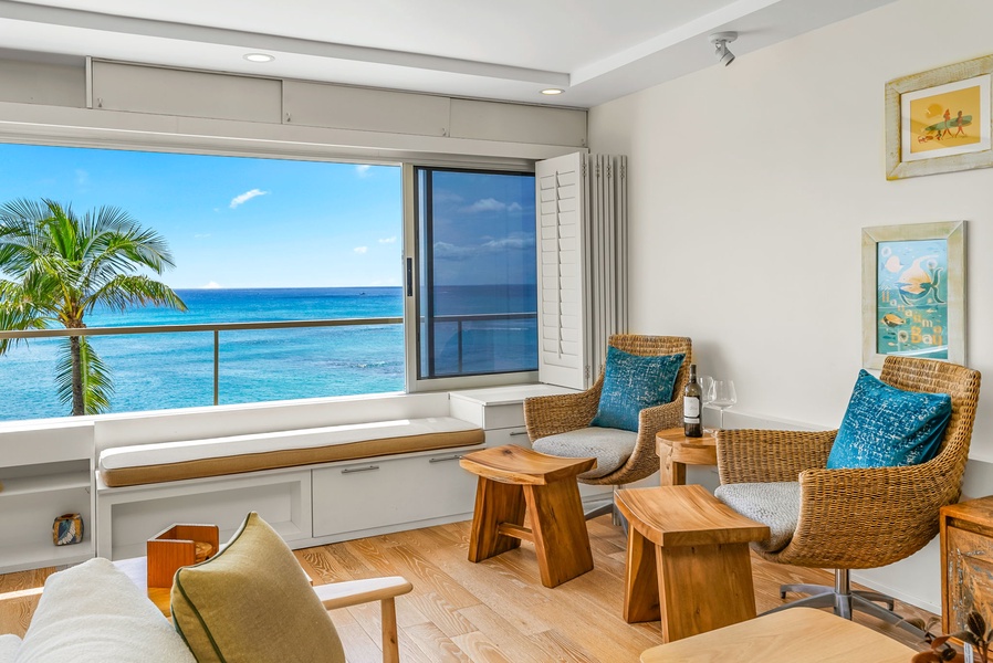 Enjoy your morning coffee or tea with stunning ocean views from this spacious studio suite.