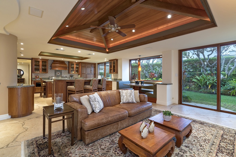 Main house: Kitchen with breakfast bar and table.  Seats 3 at countertop and 4 at table.