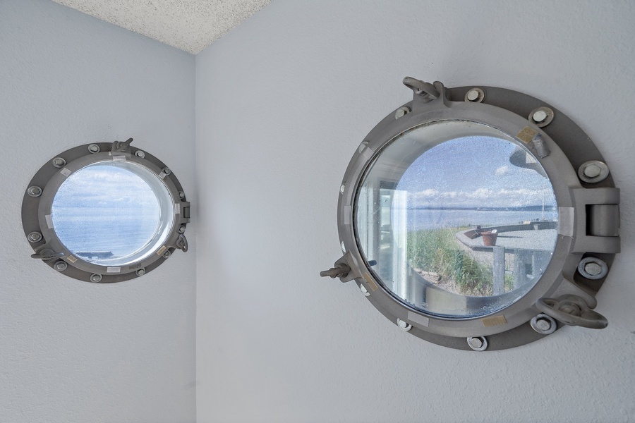 Enjoy unique porthole windows with ocean views.