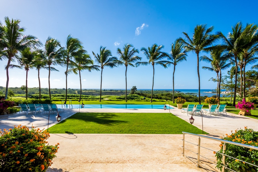 Take a refreshing dip in the pool with tropical views.