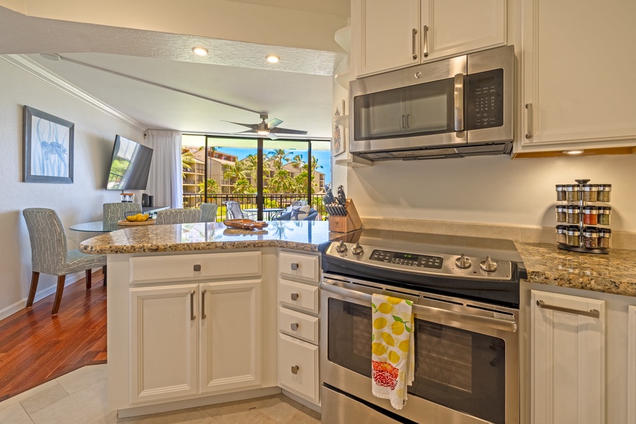 Kaanapali Shores 213 features a modern kitchen with everything you need for meals.