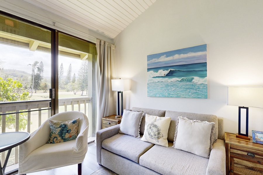 Light-filled sofa seating with relaxing outdoor views.