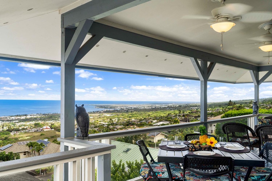 Savor the panoramic views from the expansive upstairs lanai.