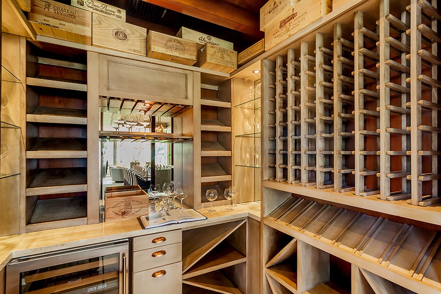 A well-appointed wine cellar.