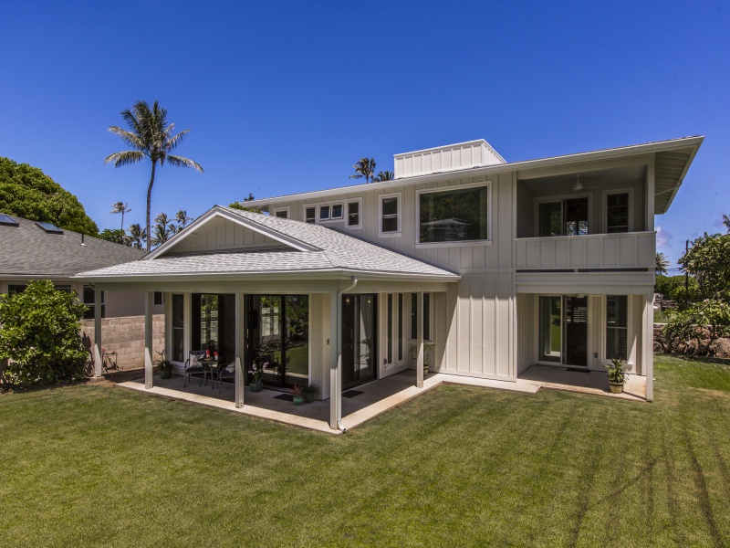 Covered lanai on the right has entry to the first-floor bedroom.