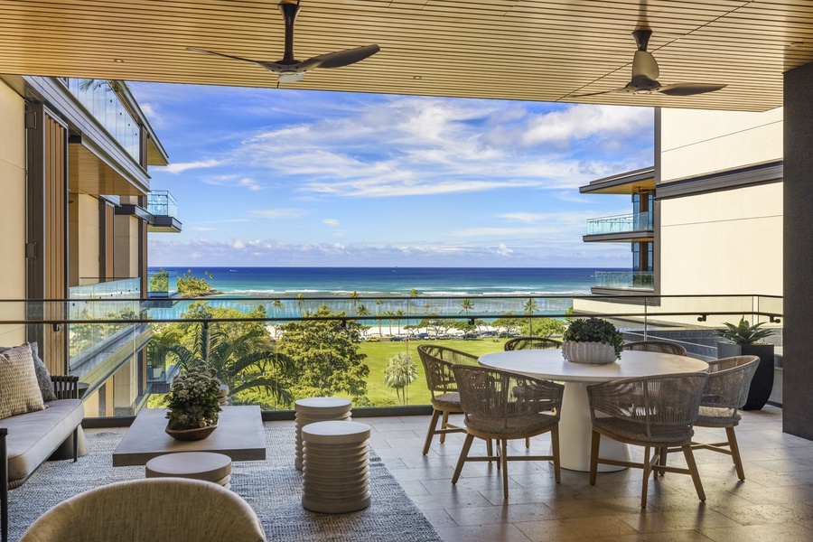 Outdoor dining and lounge area with breathtaking views