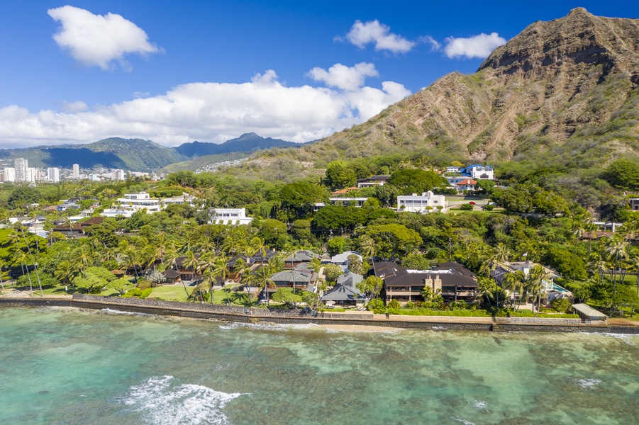 Aerial Oceanside View of Home and Diamond Head.