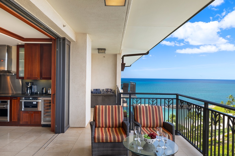 Enjoy alfresco dining from your 11th-floor vantage point just steps from the gourmet kitchen.