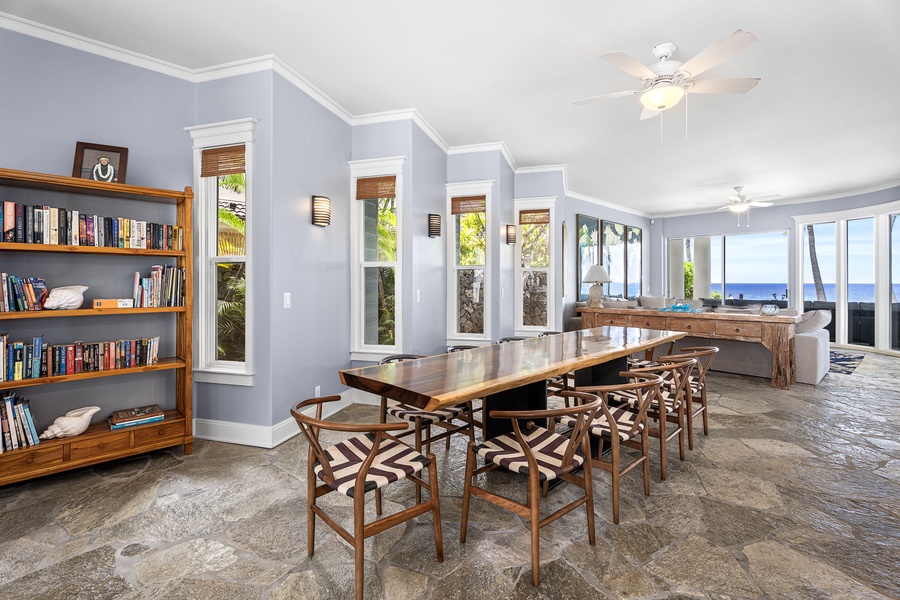 Formal indoor dining with seating for ten—perfect for group meals and celebrations.