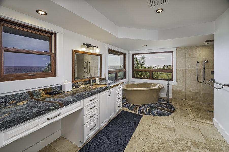Stan alone tub with tropical views