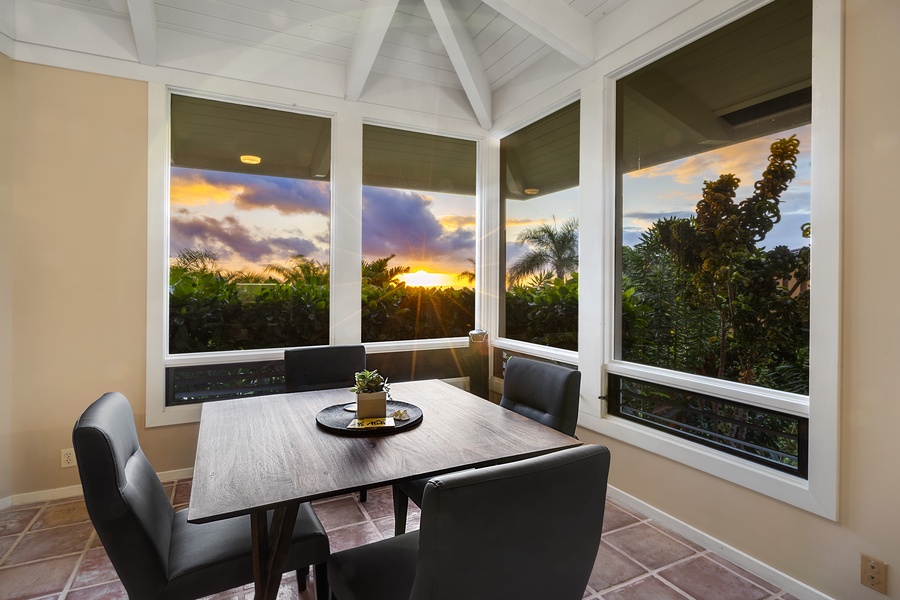 Indoor kitchen dining for 4 as the sun meets the water