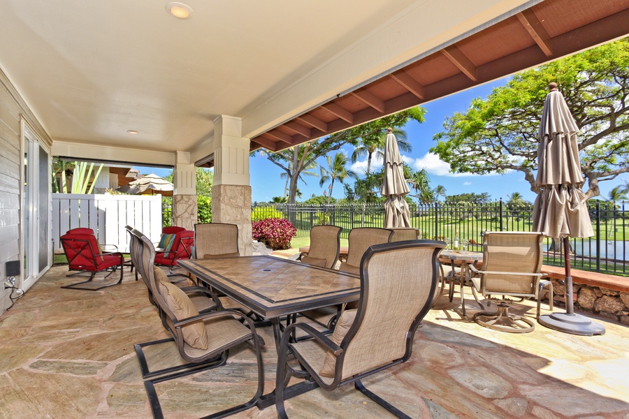 Another picture of the large lanai looking out at the 18th fairway.