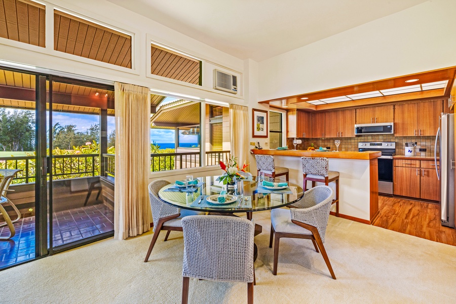 Gather around the dining table for meals with family and friends, or step out onto the lanai to take in the beautiful view