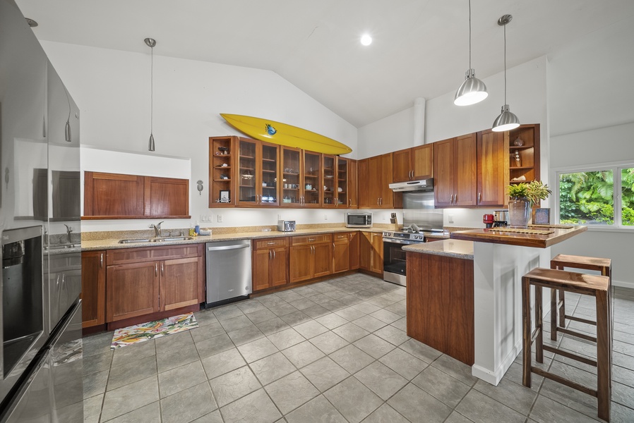 Indoor dining area adjacent to kitchen, ideal for gathering with family or friends.