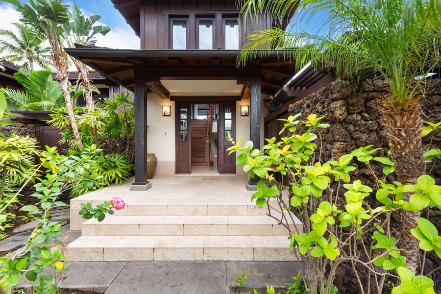 Stunning tropical landscaping welcomes you to your private villa entrance