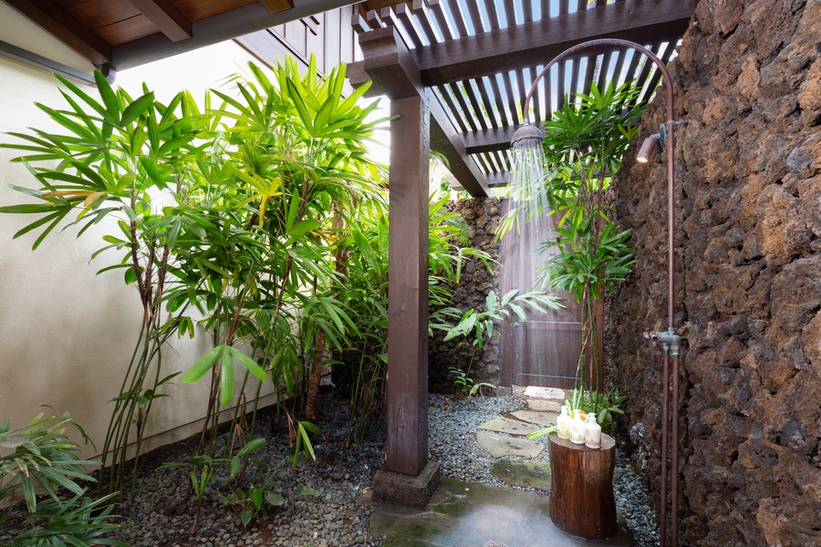 Primary bathroom outdoor shower- a tropical treat!