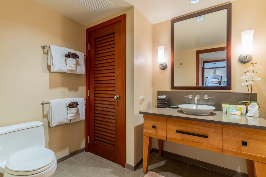 The second guest bathroom is spacious and generously appointed.