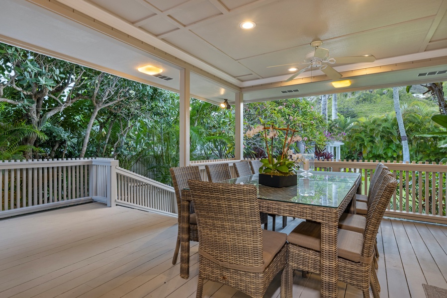 Enjoy a meal with loved ones on the deck with the island breeze