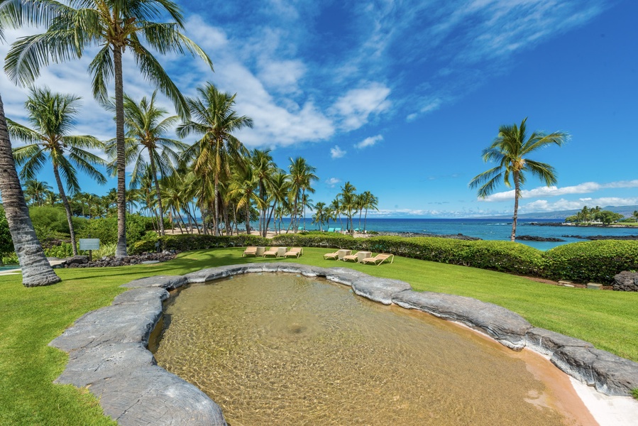 Watch the kids play from loungers at Pauoa Beach Club's scenic sand bottom pool