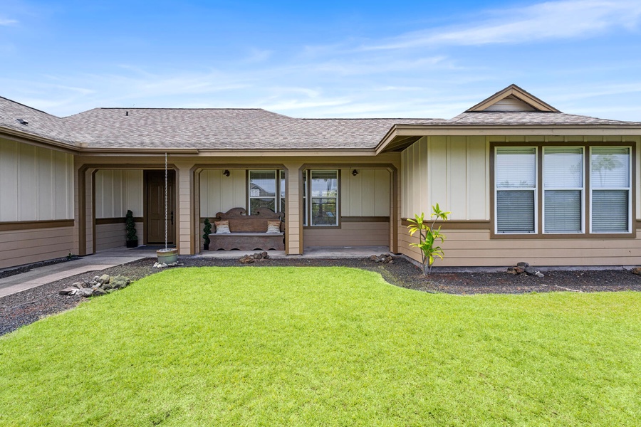 Level grassy lawn—ideal for kids, games, or island lounging.