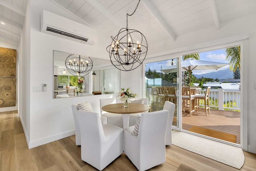 Elegant dining setup in the front house, seating up to six.