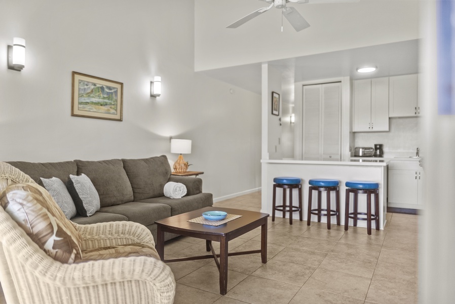 Seamless flow and connection between the living, dining and kitchen areas.