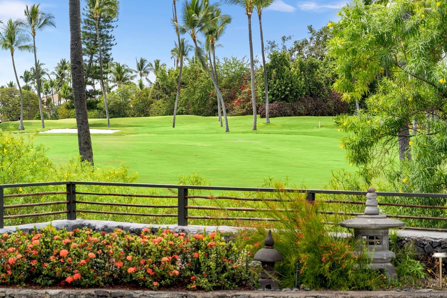 Stroll around the yard with golf course views.